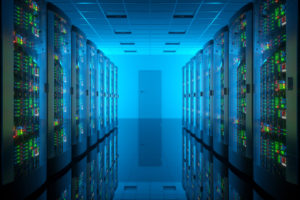 Server room in data center. Telecommunication equipment